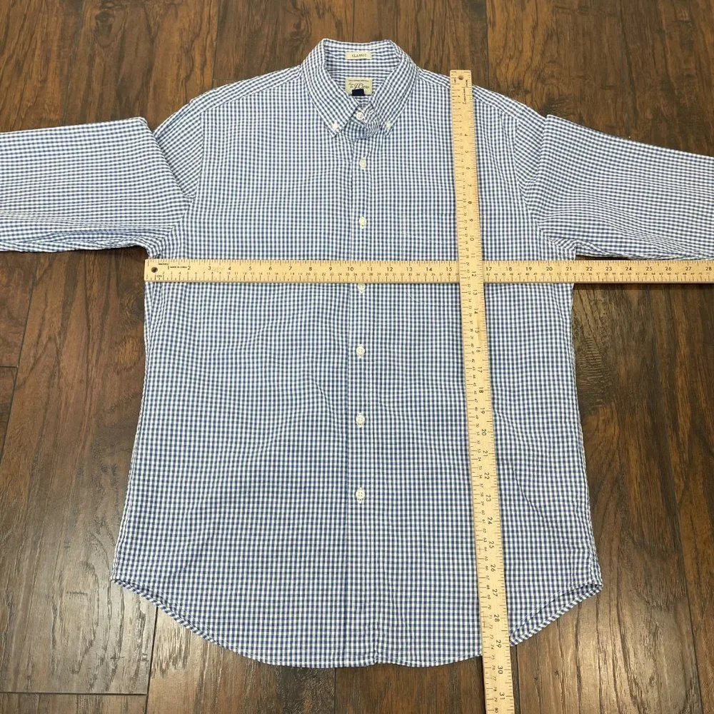 J. Crew Shirt Medium Blue White Gingham Plaid‎ Classic Button-Front Men's
